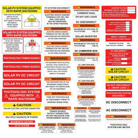 UV Resistant Solar Safety Labels Pack of 43 (2014, 2017 and 2020 NEC)